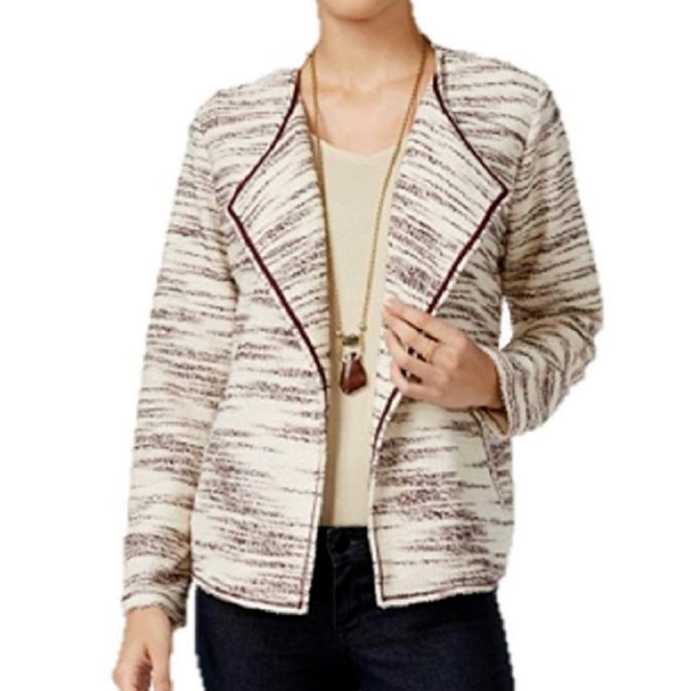 Style & Co. Petite Space-Dyed Draped Jacket in Dried Plum, Size Petite Small
